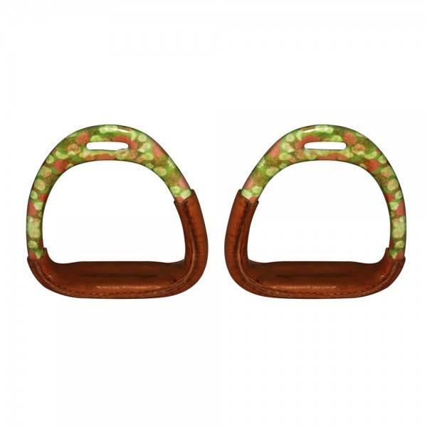 Green Flower Pattern Jockey Racing Stirrups With Leather